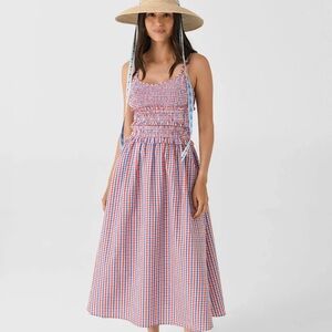 NWT Hunter Bell Francie Sun Dress In Lighthouse Gingham Large L Blue Red July 4